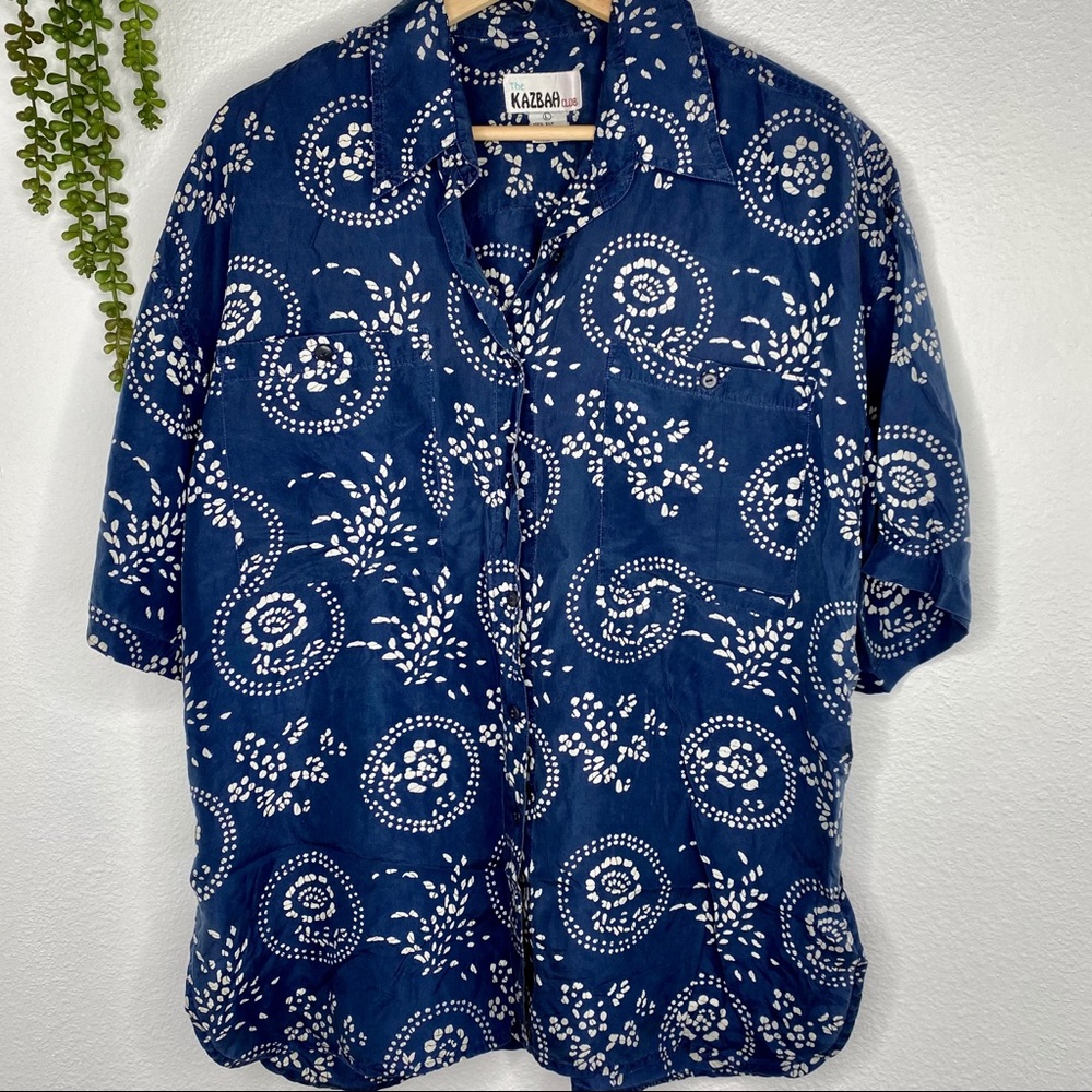 The Kazbah Club 100% Silk Shirt Blue Large
